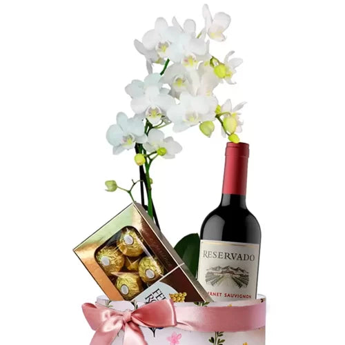 SOFISTICADA MINI ORQUÍDEA BRANCA E VINHO